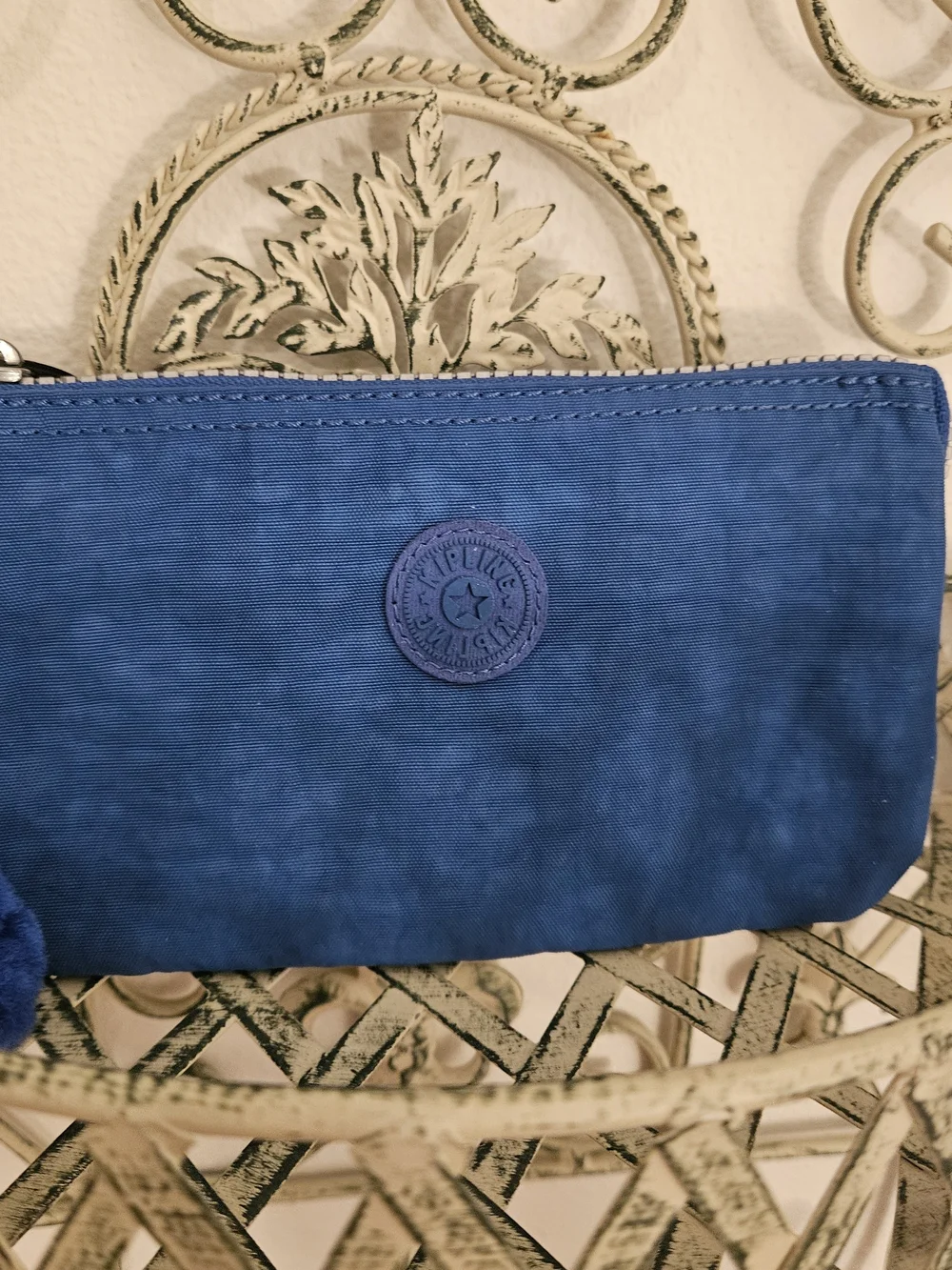 Kipling Royal Blue Nylon Wristlet Pouch with Monkey Charm